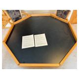 Oak Octagonal Game/Poker Table with Green Felt & 4 Upholstered Chairs Set