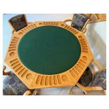 Oak Octagonal Game/Poker Table with Green Felt & 4 Upholstered Chairs Set