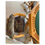 Oak Octagonal Game/Poker Table with Green Felt & 4 Upholstered Chairs Set