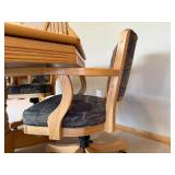 Oak Octagonal Game/Poker Table with Green Felt & 4 Upholstered Chairs Set