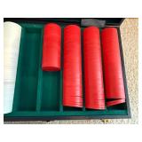 Poker Chip Set in Case - White & Red Chips, Green Felt Interior