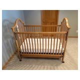 Natural Oak Baby Crib with Slatted Sides, Casters, Mattress Included