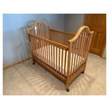 Natural Oak Baby Crib with Slatted Sides, Casters, Mattress Included