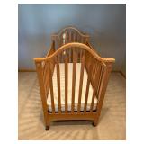 Natural Oak Baby Crib with Slatted Sides, Casters, Mattress Included