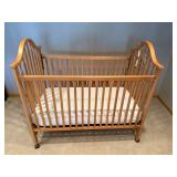 Natural Oak Baby Crib with Slatted Sides, Casters, Mattress Included