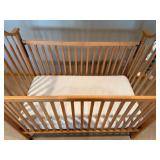 Natural Oak Baby Crib with Slatted Sides, Casters, Mattress Included