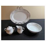 Noritake Legendary Sweet Leilani 13in Platter, 9" Bowl w/ Sugar Pot & Creamer