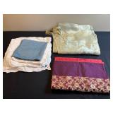 Vintage Textile Linen Collection: Velvet Panels Runner, Damask & Lace with Tassels Table Covering & Misc Linens