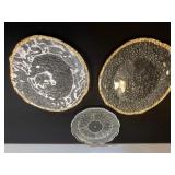Decorative Glass Trays Set of 3 - 2 Textured Plates with Gold Rim & 1 Clear Dotted Plate