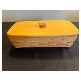 Longaberger Bread Basket with Floral Liner & Woodcraft Lids - Handwoven in Dresden, Ohio