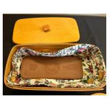 Longaberger Bread Basket with Floral Liner & Woodcraft Lids - Handwoven in Dresden, Ohio