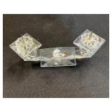 Crystal Glassware Set: 2 Champagne Flutes, Crystal Candle Stands, Wire Basket, Picnic Basket & Table Cover