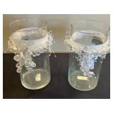 Snow Village Pillar Candle With Beaded Glass Hurricanes - Holiday Decor Set