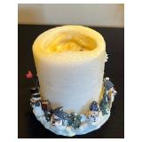 Snow Village Pillar Candle With Beaded Glass Hurricanes - Holiday Decor Set