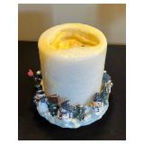 Snow Village Pillar Candle With Beaded Glass Hurricanes - Holiday Decor Set