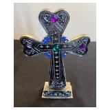 Decorative Cross Crucifix with Colored Gems, Glass Coasters & Candle Holders Set