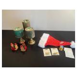 Sequined Santa Hat, 3 Teal Candle Holders, LaMode 9 Buttons Star Shapes (2 Packs)