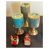 Sequined Santa Hat, 3 Teal Candle Holders, LaMode 9 Buttons Star Shapes (2 Packs)