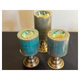 Sequined Santa Hat, 3 Teal Candle Holders, LaMode 9 Buttons Star Shapes (2 Packs)