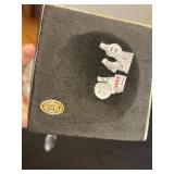 Pair of Ornate Crystal Candle Holders with Red Tapers, Gold Pinecones & Pilgrim Figurine