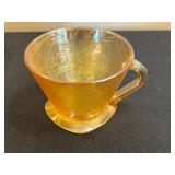 Amber Iridescent "Jeannette" Depression Glass Tea Set with Floral Engraving - Pitcher, Covered Sugar Bowl, Teacups