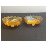 Amber Iridescent "Jeannette" Depression Glass Misc Serving Pieces - Leaf & Floral Engraving, Footed & Clear