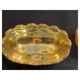 Amber Iridescent "Jeannette" Depression Glass Misc Serving Pieces - Leaf & Floral Engraving, Footed & Clear