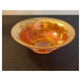 Orange Carnival Glass 3-Piece Set: Tall Vase, Ruffled Bowl (Iridescent Iris), Bowl & Compote
