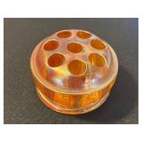 Amber Carnival Glass - Leaf 3 Section Dish & 3 Sunburst Bowls & Flower Frog