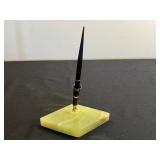 Sheaffer Desk Fountain Pen on Green Onyx Desk Stand w 14K Nib