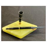 Sheaffer Desk Fountain Pen on Green Onyx Desk Stand w 14K Nib