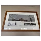 Bob Timberlake Snowy Farm Barn Print in Wood Frame with White Mat