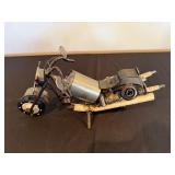 Scrap Metal Motorcycle Sculpture - Handmade Industrial Art on Wood Base