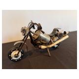 Scrap Metal Motorcycle Sculpture - Handmade Industrial Art on Wood Base