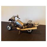 Scrap Metal Motorcycle Sculpture - Handmade Industrial Art on Wood Base