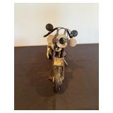 Scrap Metal Motorcycle Sculpture - Handmade Industrial Art on Wood Base