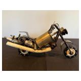 Scrap Metal Motorcycle Sculpture - Handmade Industrial Art on Wood Base