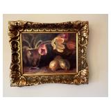 Shari White CAS Hand-Crafted Still Life Oil Painting in Gilt Frame - Flowers, Glass & Fruit