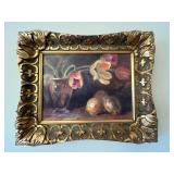 Shari White CAS Hand-Crafted Still Life Oil Painting in Gilt Frame - Flowers, Glass & Fruit