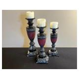 Ornate Black & Red Crackle Candelabras (Lot of 3)