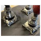 Ornate Black & Red Crackle Candelabras (Lot of 3)