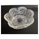 Crystal Glass Bowl, Lidded Crystal Jar & Pink Shade Table Lamp