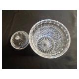 Crystal Glass Bowl, Lidded Crystal Jar & Pink Shade Table Lamp