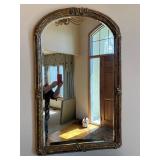 Antique Style Gilded Arch Mirror - 44 in H x 28 in W - Carved Leaf Detail
