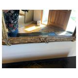 Antique Style Gilded Arch Mirror - 44 in H x 28 in W - Carved Leaf Detail