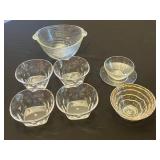 Clear Glass Bowls Set with Leaf-Pattern Plate & Large Ribbed Mixing Bowl