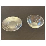 Clear Glass Bowls Set with Leaf-Pattern Plate & Large Ribbed Mixing Bowl