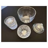 HEAVY Crystal Glass 3-Piece Lidded Dish Set with Leaf Motifs and Starburst Pattern