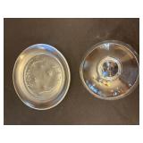 HEAVY Crystal Glass 3-Piece Lidded Dish Set with Leaf Motifs and Starburst Pattern