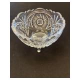 HEAVY Crystal Glass 3-Piece Lidded Dish Set with Leaf Motifs and Starburst Pattern